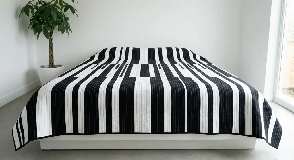 Bold Black and White Stripe Quilts for Contemporary Bedrooms