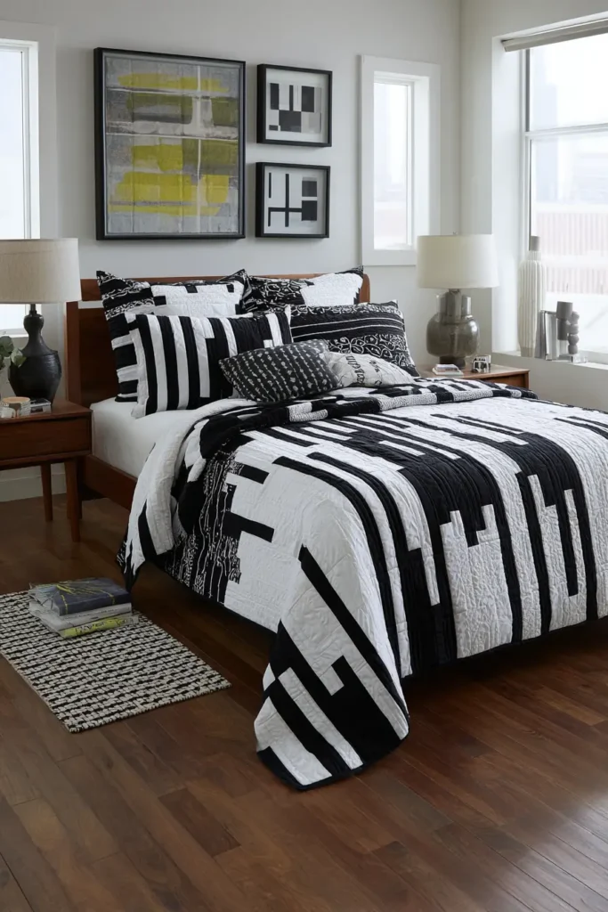 Bold Black and White Stripe Quilts for Contemporary Bedrooms