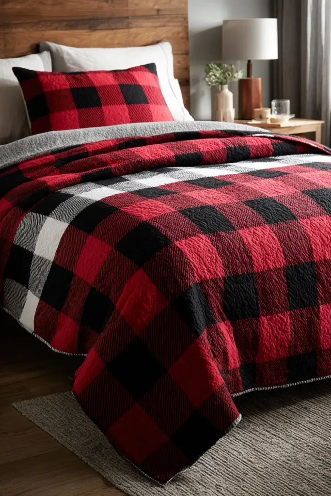 Bold Buffalo Check Red, Black, and White Bed Quilts - Plaid Bedspreads