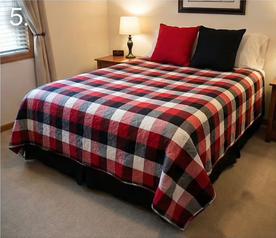 Bold Buffalo Check Red, Black, and White Bed Quilts - Plaid Bedspreads