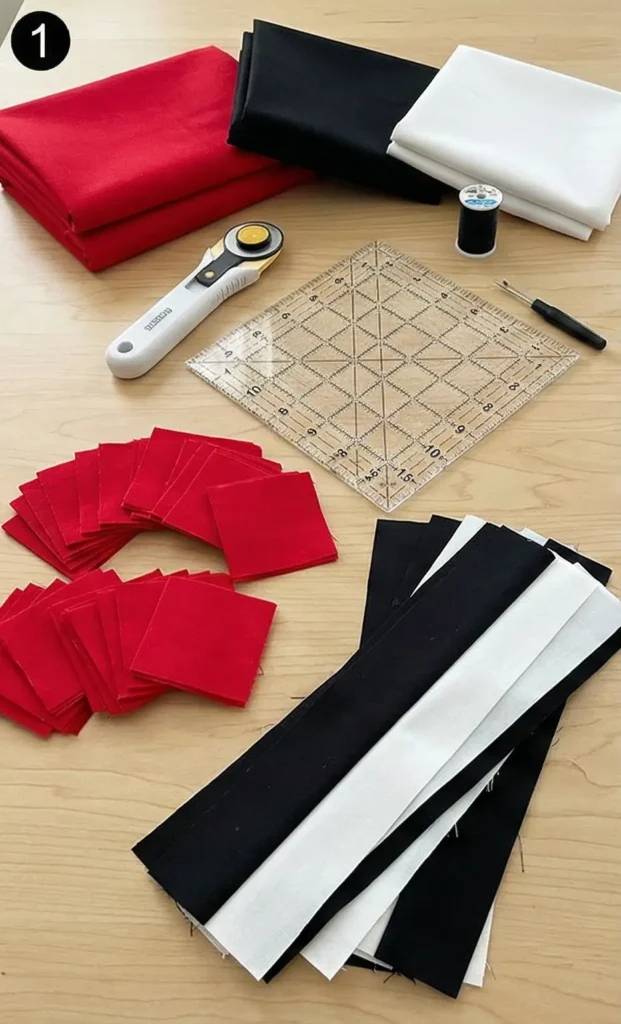 Bold Red, Black, and White Patchwork Quilt for Master Bedrooms