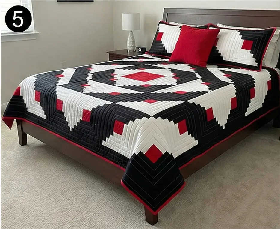 Bold Red, Black, and White Patchwork Quilt for Master Bedrooms