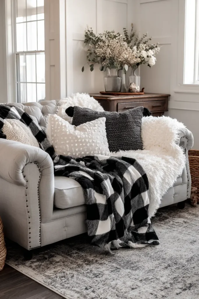 Buffalo Check Black and White Throw Quilt for Sofa