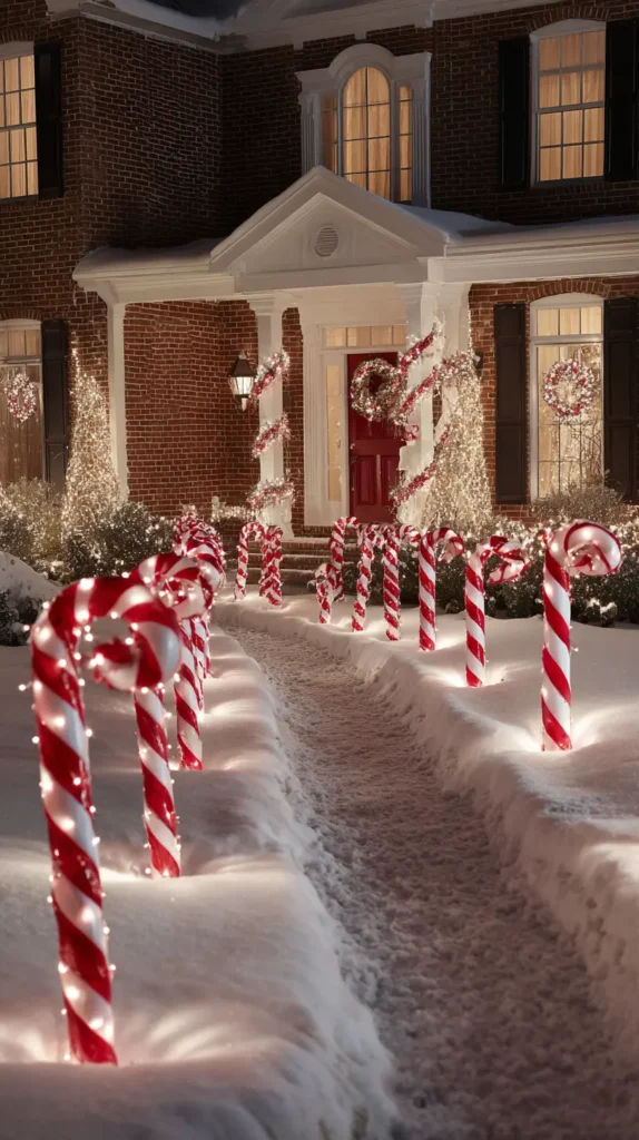 Candy Cane or Red-and-White Pathway Lights for Holiday Walkways