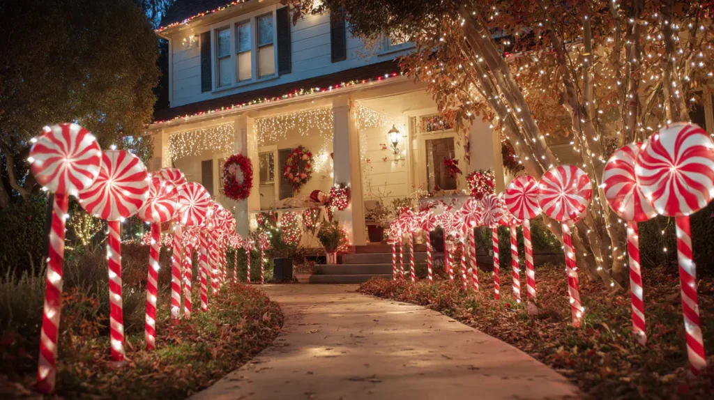 Candy Cane or Red-and-White Pathway Lights for Holiday Walkways