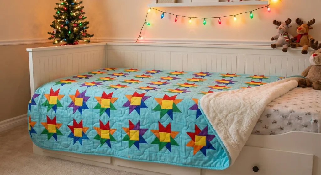 Charming Colorful Rainbow Holiday Star Quilt for Kids
