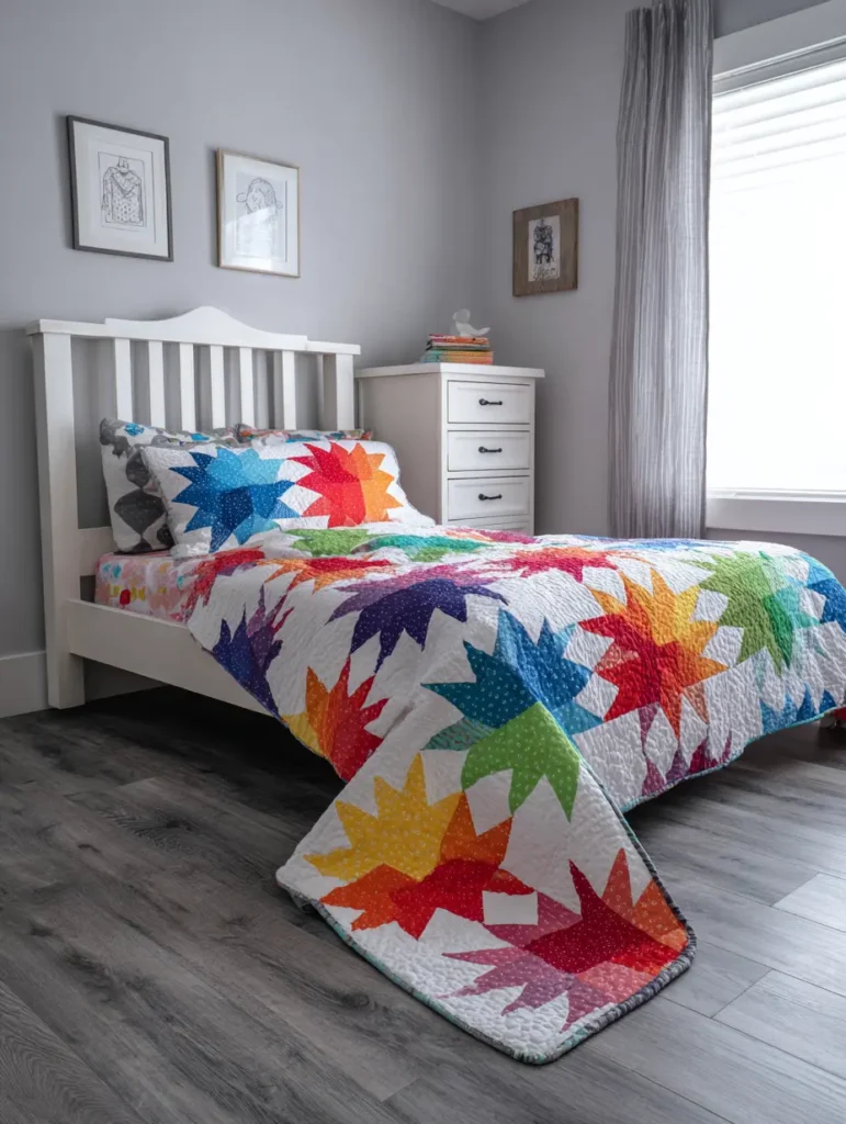 Charming Colorful Rainbow Holiday Star Quilt for Kids