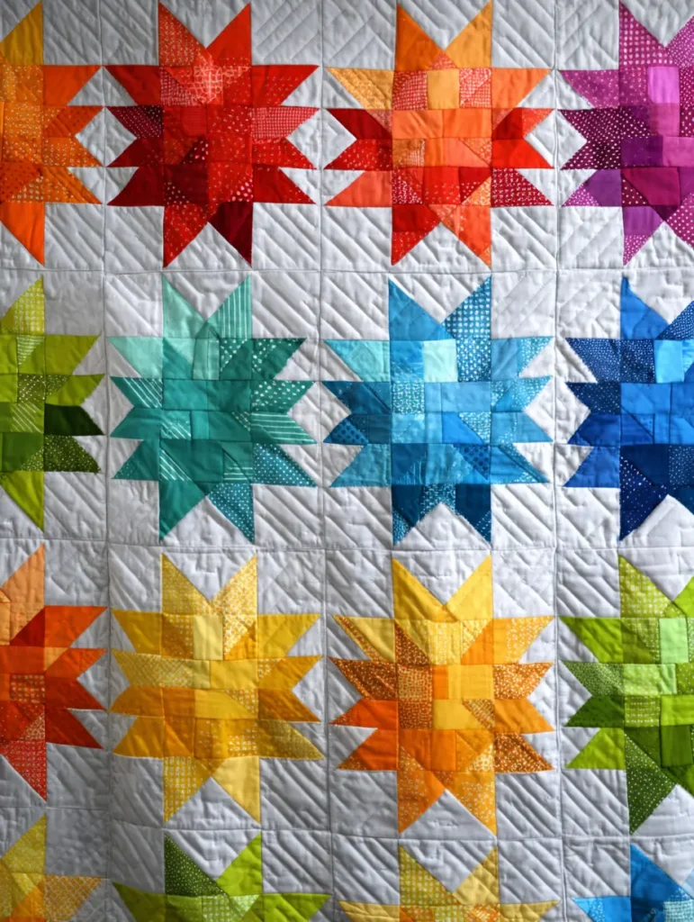 Charming Colorful Rainbow Holiday Star Quilt for Kids