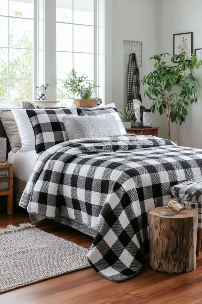 Classic Black and White Buffalo Check Bedspreads