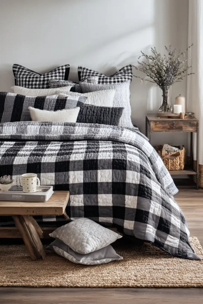 Classic Black and White Buffalo Check Bedspreads