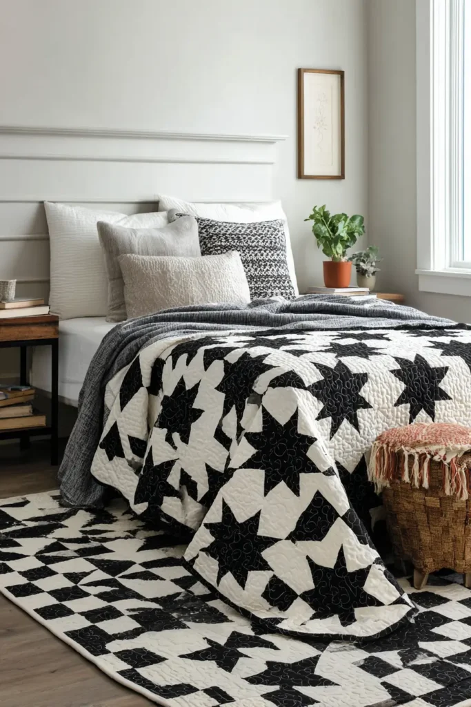 Classic Black and White Patchwork Quilt for Beds and Guest Rooms