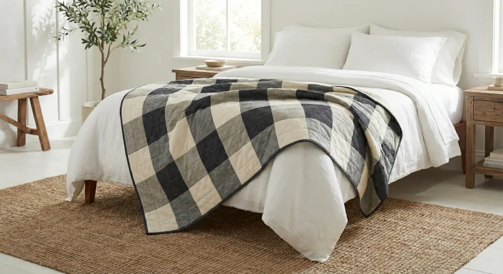 Classic Neutral Modern Farmhouse Quilt Patterns with Soft Whites and Greige