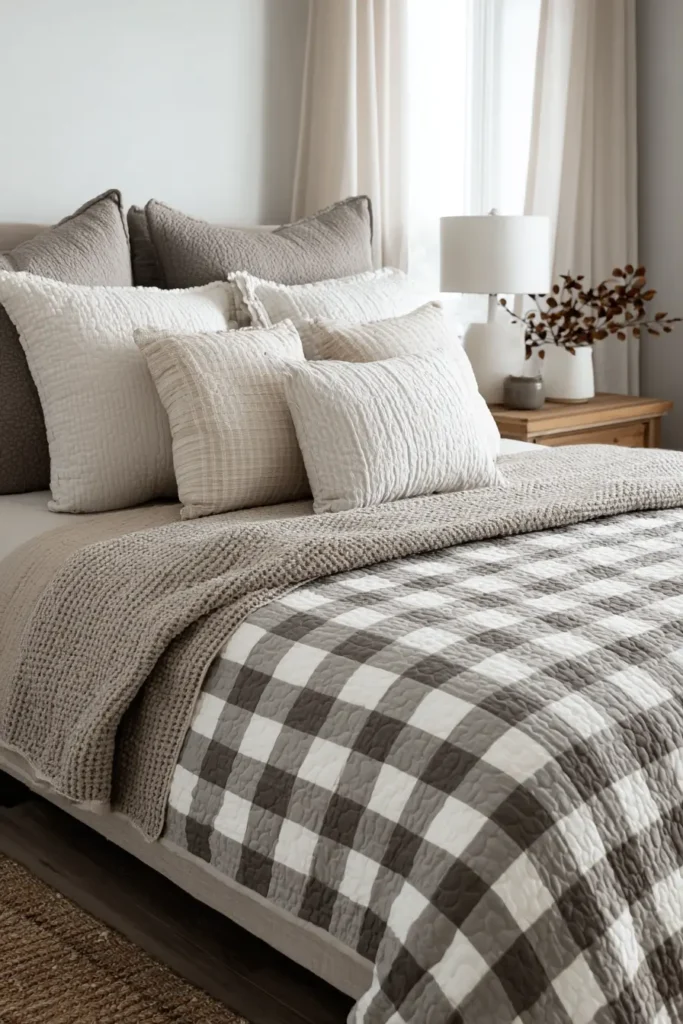 Classic Neutral Modern Farmhouse Quilt Patterns with Soft Whites and Greige