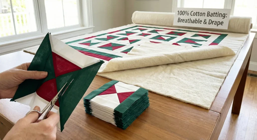 Classic Ohio Star Block Design in Red and Green Fabrics