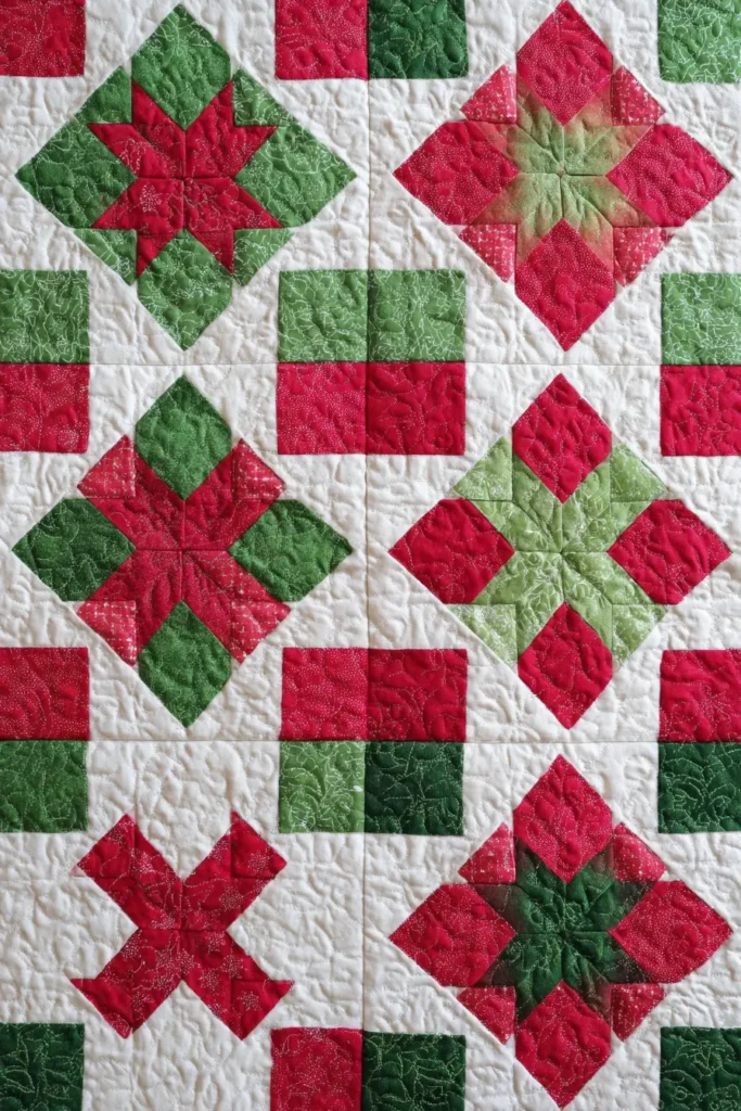 Classic Ohio Star Block Design in Red and Green Fabrics