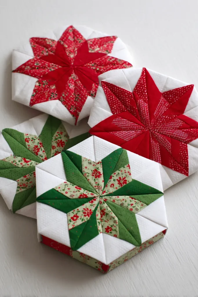 Classic Ohio Star Block Design in Red and Green Fabrics