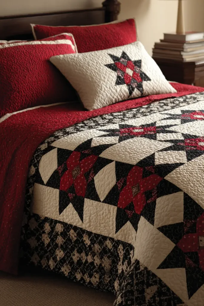 Classic Red, Black, and White Patchwork Quilts for Cozy Bedrooms