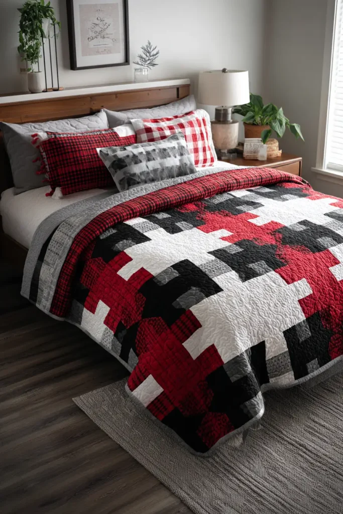 Classic Red, Black, and White Patchwork Quilts for Cozy Bedrooms