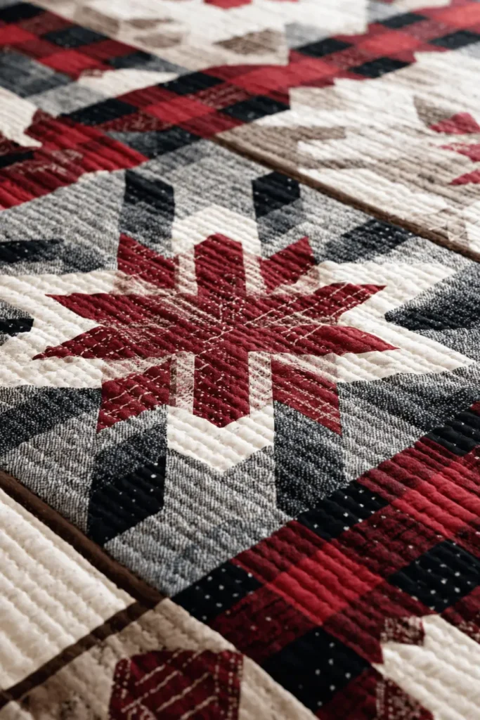 Cozy Buffalo Plaid and Star Patchwork Bedding