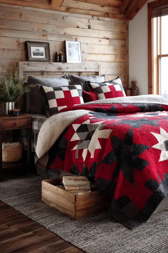 Cozy Buffalo Plaid and Star Patchwork Bedding