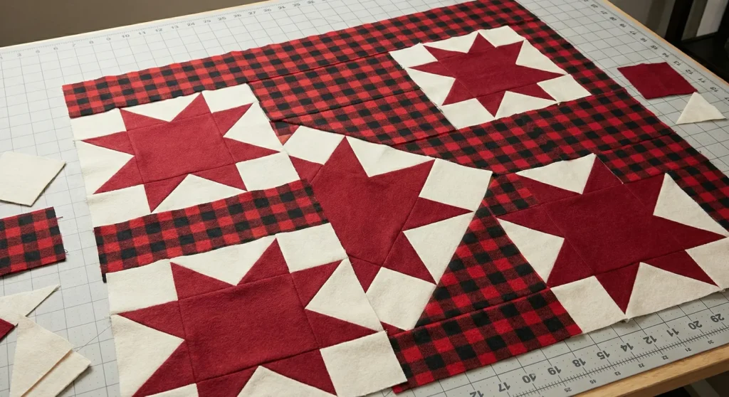 Cozy Buffalo Plaid and Star Patchwork Bedding