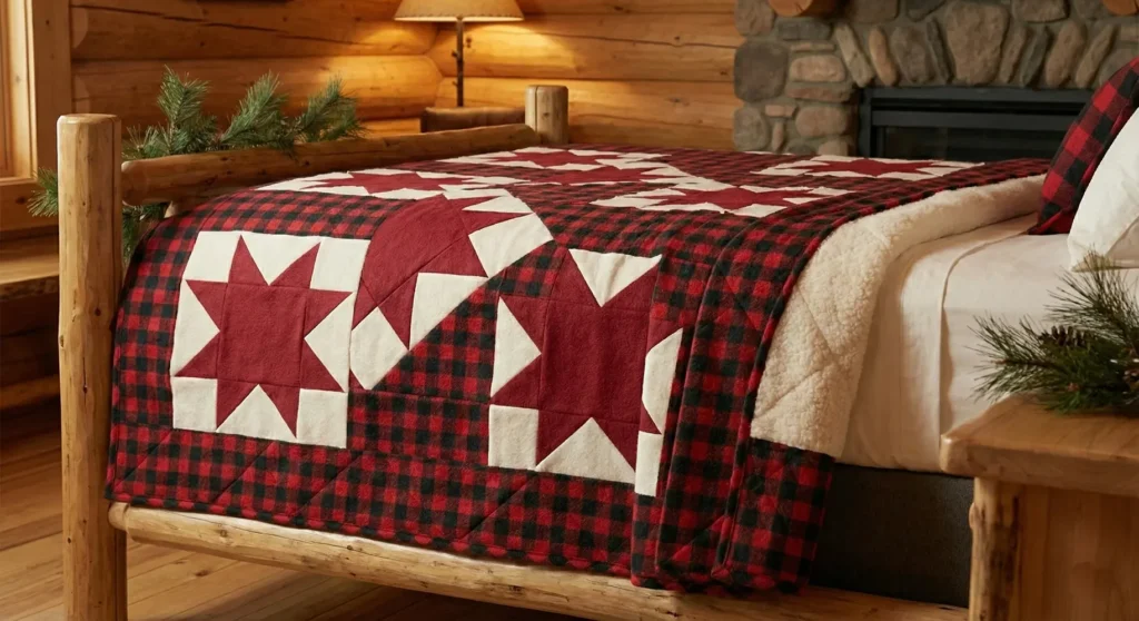 Cozy Buffalo Plaid and Star Patchwork Bedding