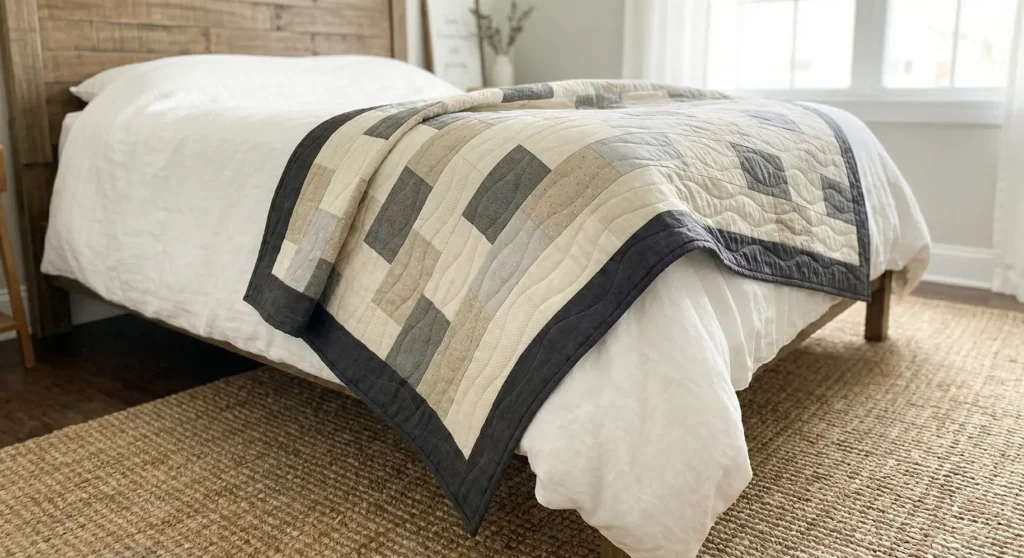 Cozy Neutral Patchwork Quilts for Small Farmhouse Bedrooms