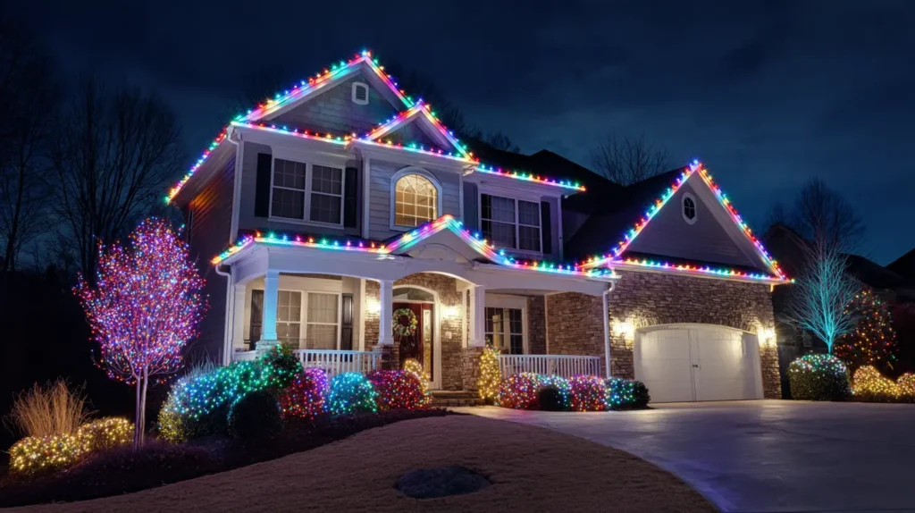 Dazzling Multicolor LED Roofline and Net Light Displays