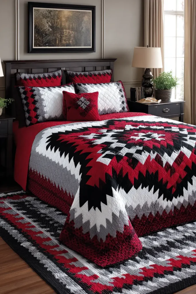 Elegant Red, Black, and White Quilted Bedspreads for Master Bedrooms
