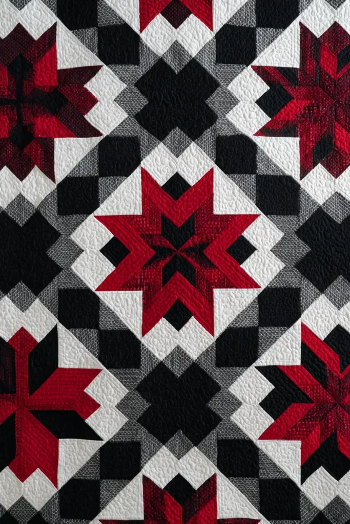 Elegant Red, Black, and White Quilted Bedspreads for Master Bedrooms