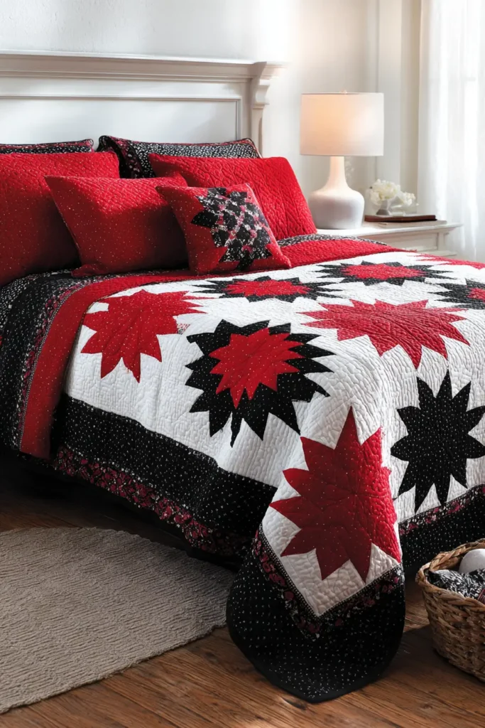 Elegant Red, Black, and White Quilted Bedspreads for Master Bedrooms