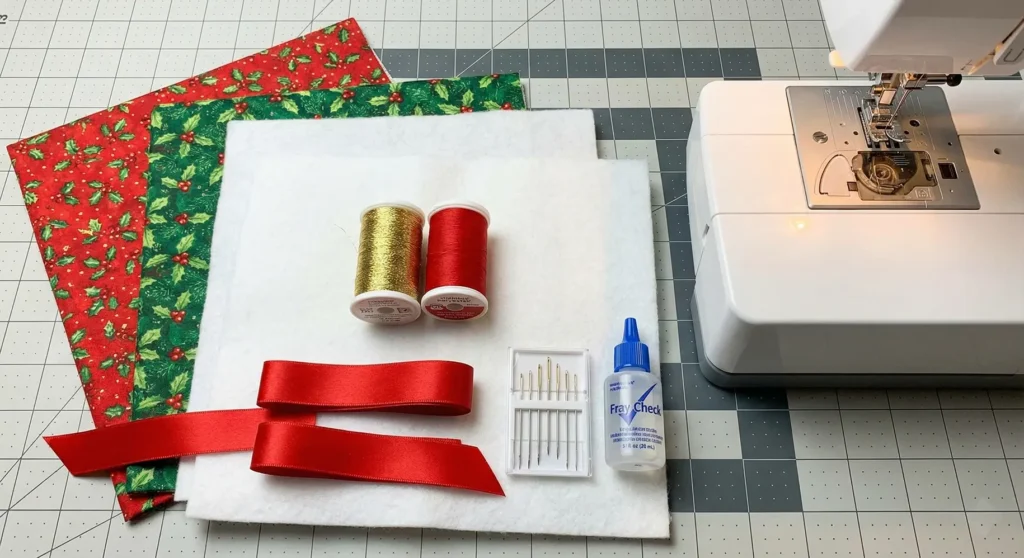 Festive Holiday Quilted Gift Bag with Metallic Thread