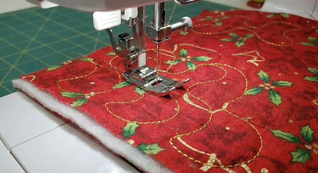 Festive Holiday Quilted Gift Bag with Metallic Thread