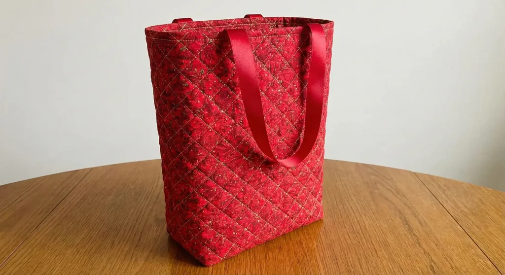 Festive Holiday Quilted Gift Bag with Metallic Thread
