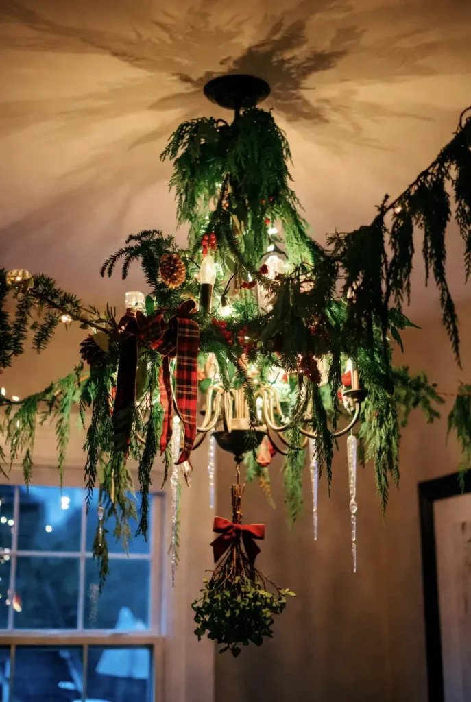 Festive Overhead Lighting - Draping Garland on Chandeliers and Pendants