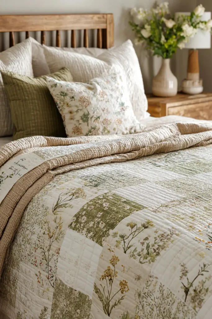 Floral Farmhouse Quilt Patterns with a Subtle Verdant Touch