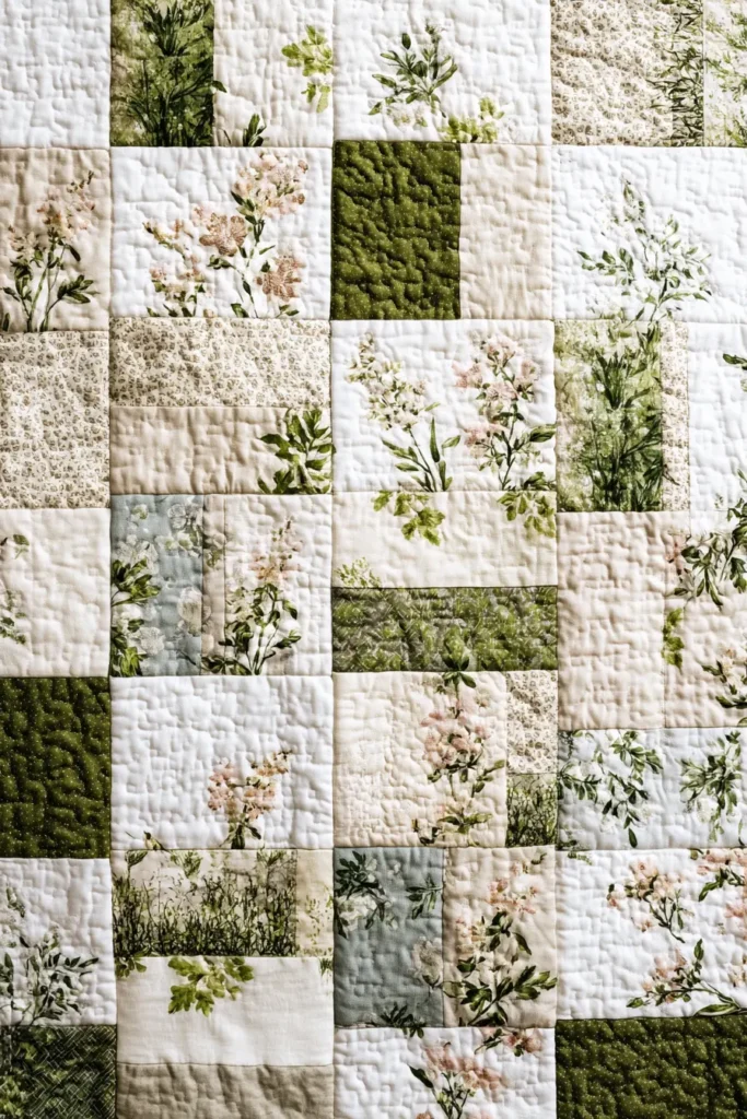Floral Farmhouse Quilt Patterns with a Subtle Verdant Touch