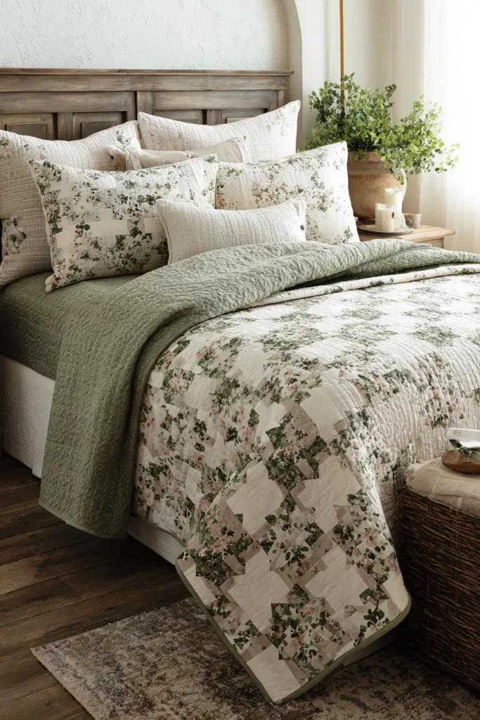 Floral Farmhouse Quilt Patterns with a Subtle Verdant Touch