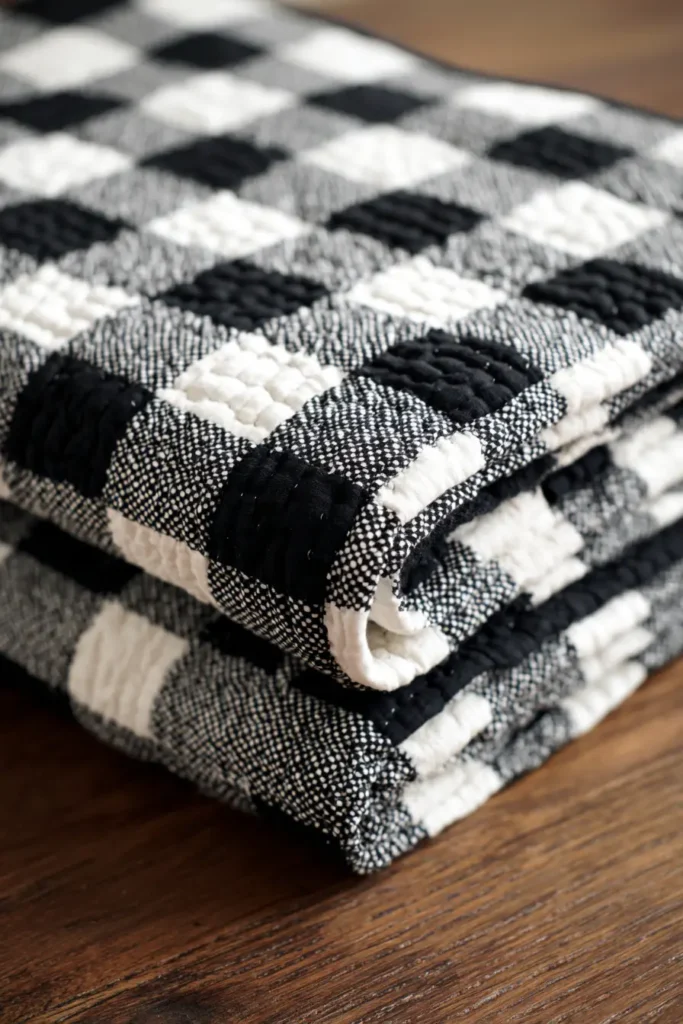 Gingham Black and White Picnic Quilt for Outdoor Use