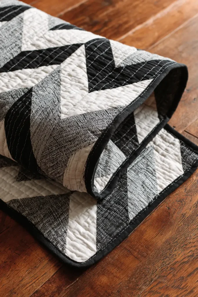 Herringbone Black and White Quilt for Floor Throw