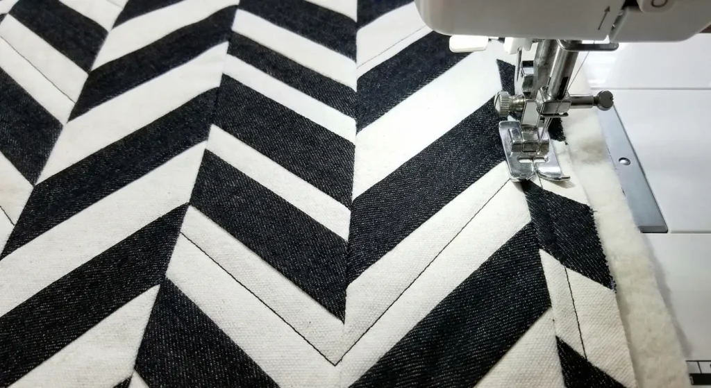 Herringbone Black and White Quilt for Floor Throw
