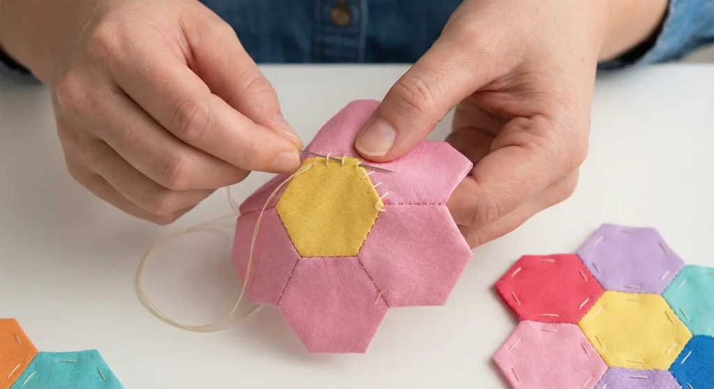 Hexagon Paper Pieced Quilted Flower Bag