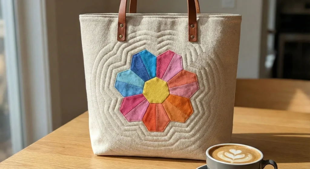 Hexagon Paper Pieced Quilted Flower Bag