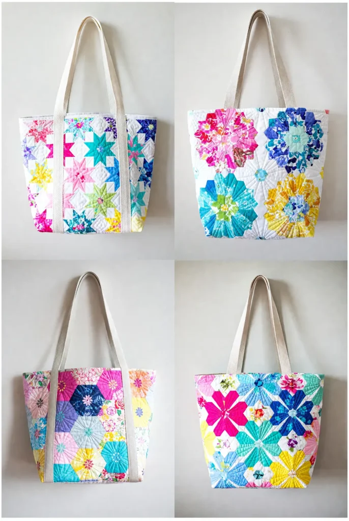 Hexagon Paper Pieced Quilted Flower Bag