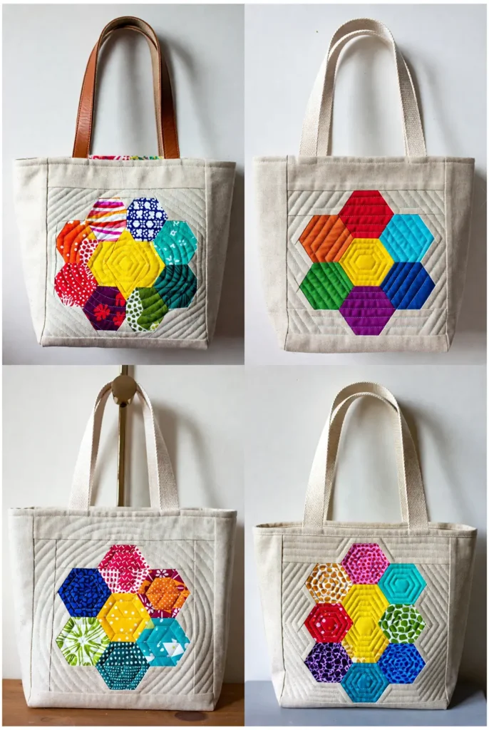 Hexagon Paper Pieced Quilted Flower Bag