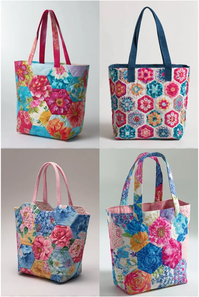 Hexagon Paper Pieced Quilted Flower Bag