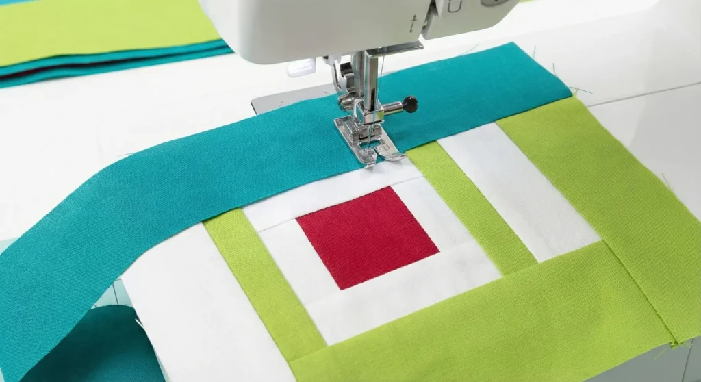 Holiday Log Cabin Star Quilt with Festive Colors