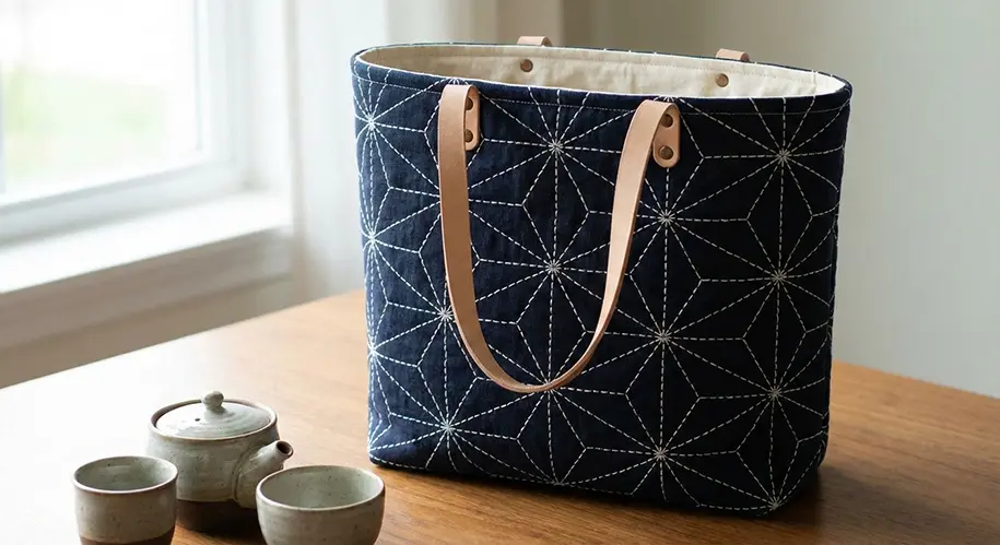 Japanese-Sashiko Inspired Quilted Tote Bag