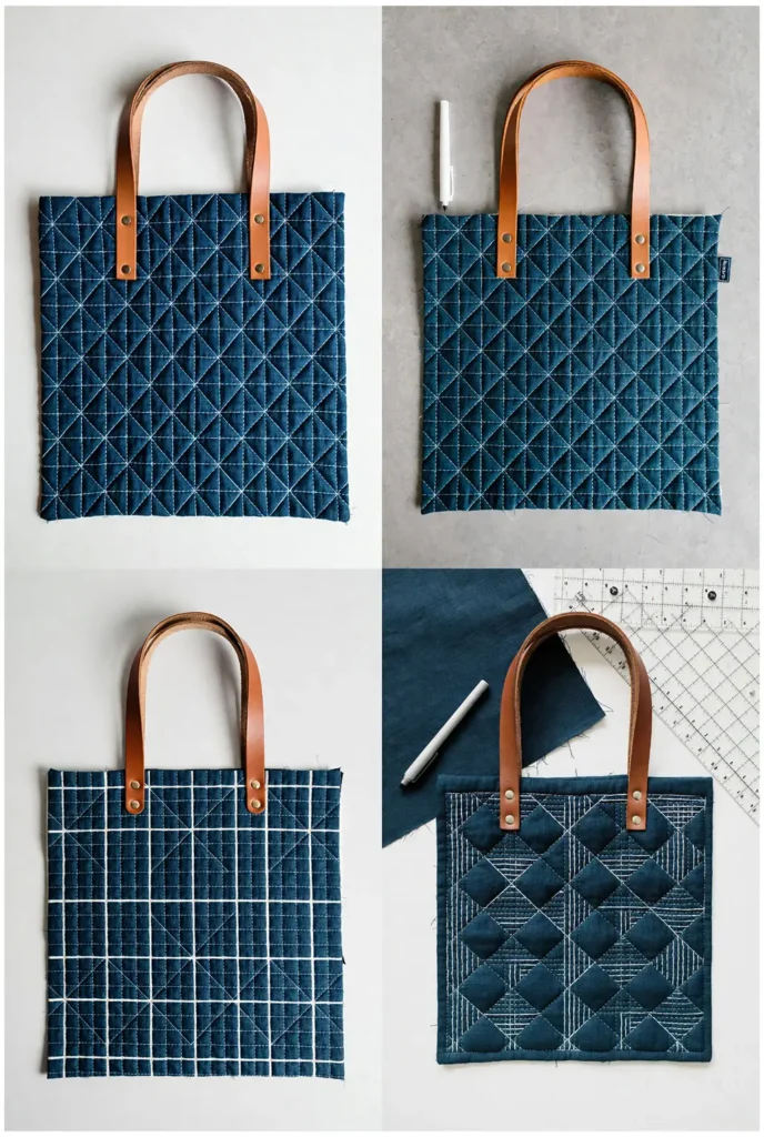 Japanese-Sashiko Inspired Quilted Tote Bag