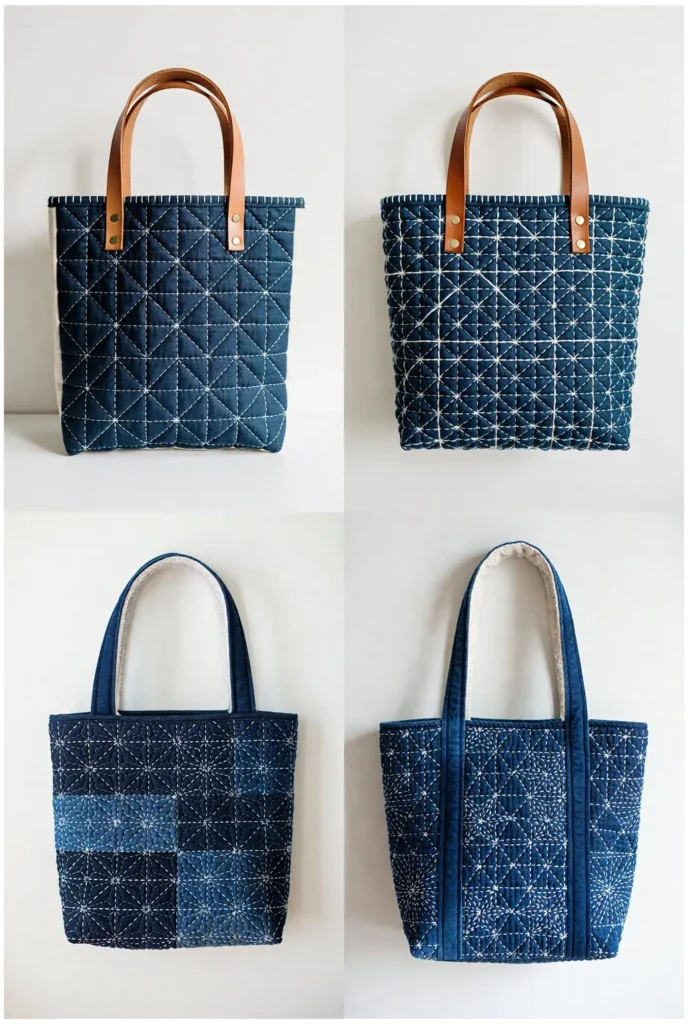 Japanese-Sashiko Inspired Quilted Tote Bag